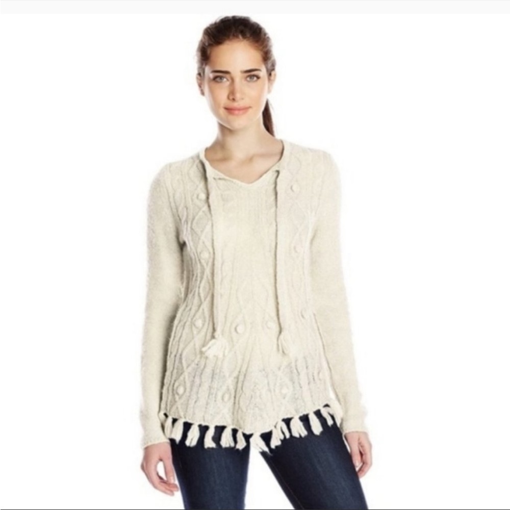 Prana Shelby Tassel Tunic Sweater, Cream, Size XL